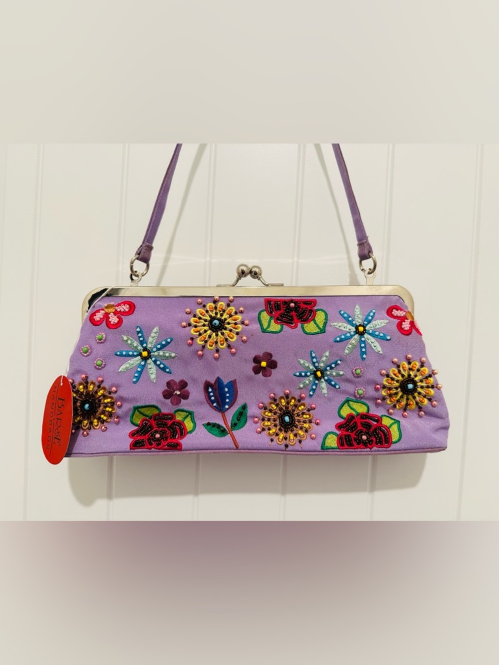 🌺NWT Vintage Floral Embroidered Lavender Clutch - Picture 3 of 15
